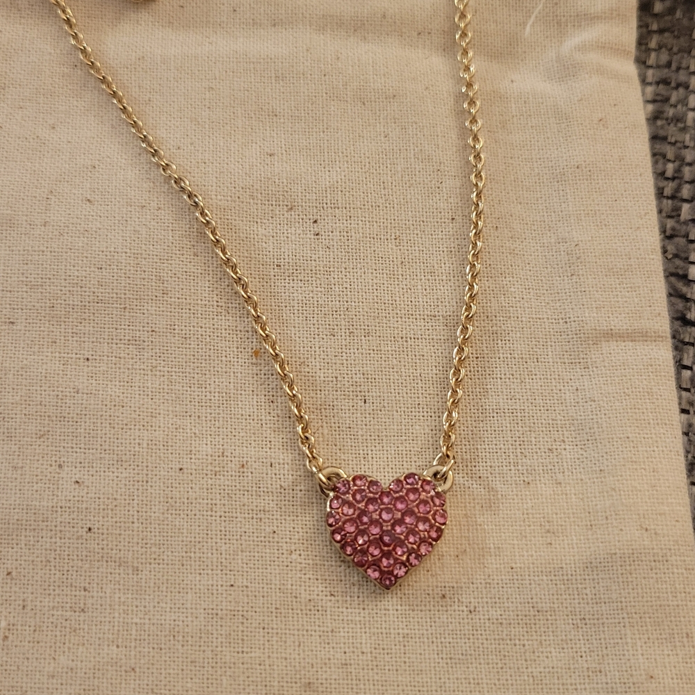 Jcrew pink pave heart necklace